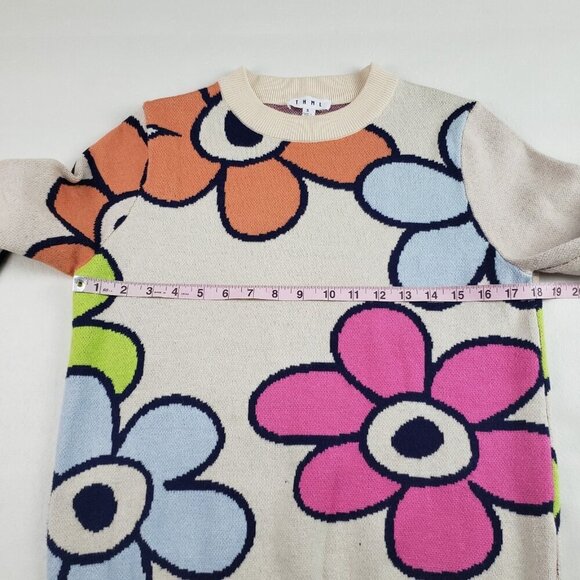 THML Flower Power Retro Sweater Womens Small Cream Colorful Long Sleeve Knit - Picture 9 of 10